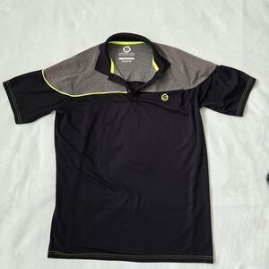 Men's Black and Gray Polo Shirt with Lime Accents